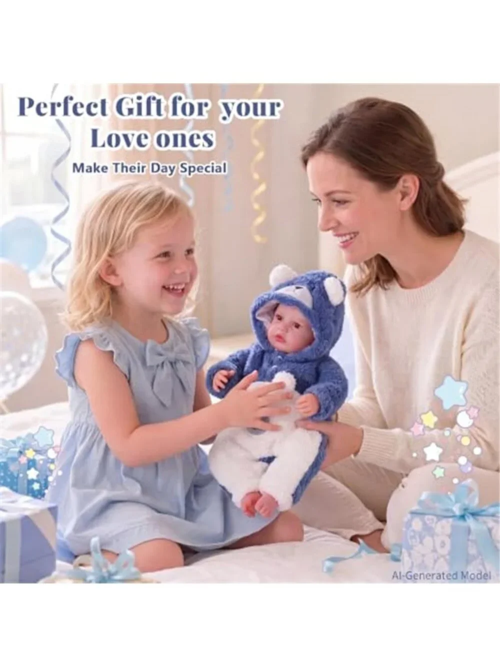 20 Inch Reborn Baby Doll Realistic Boy Blue Polar Bear Romper Vinyl Cloth Body